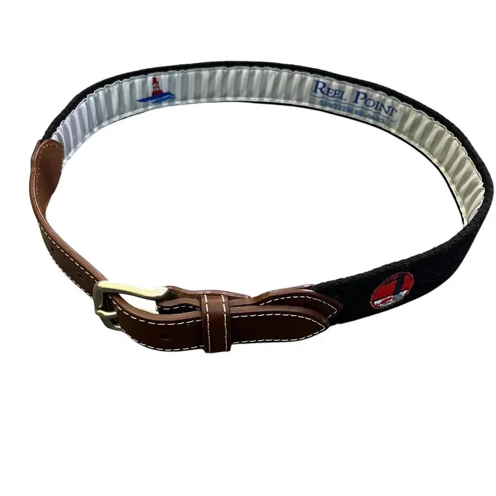 Reel Point Shelter Island Belt Boys One Size Black Woven Leather Elastic